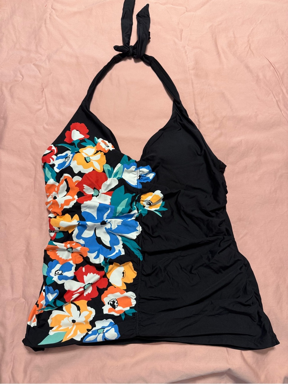 Anne Cole Black Swim Top with Blue and Teal Floral Accent